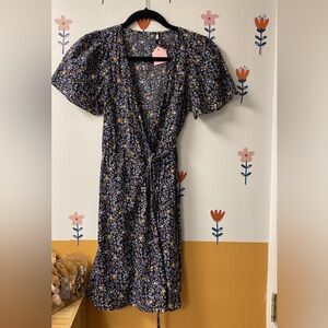 Madewell wrap dress sz xs Floral Wrap Dress with Puff Sleeves